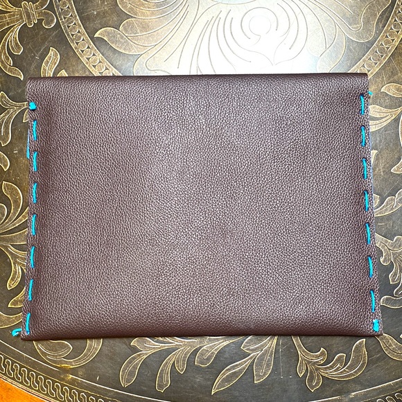 Embellished Handmade Leather Sketch Book Handbag Blue & Brown - Picture 3 of 10